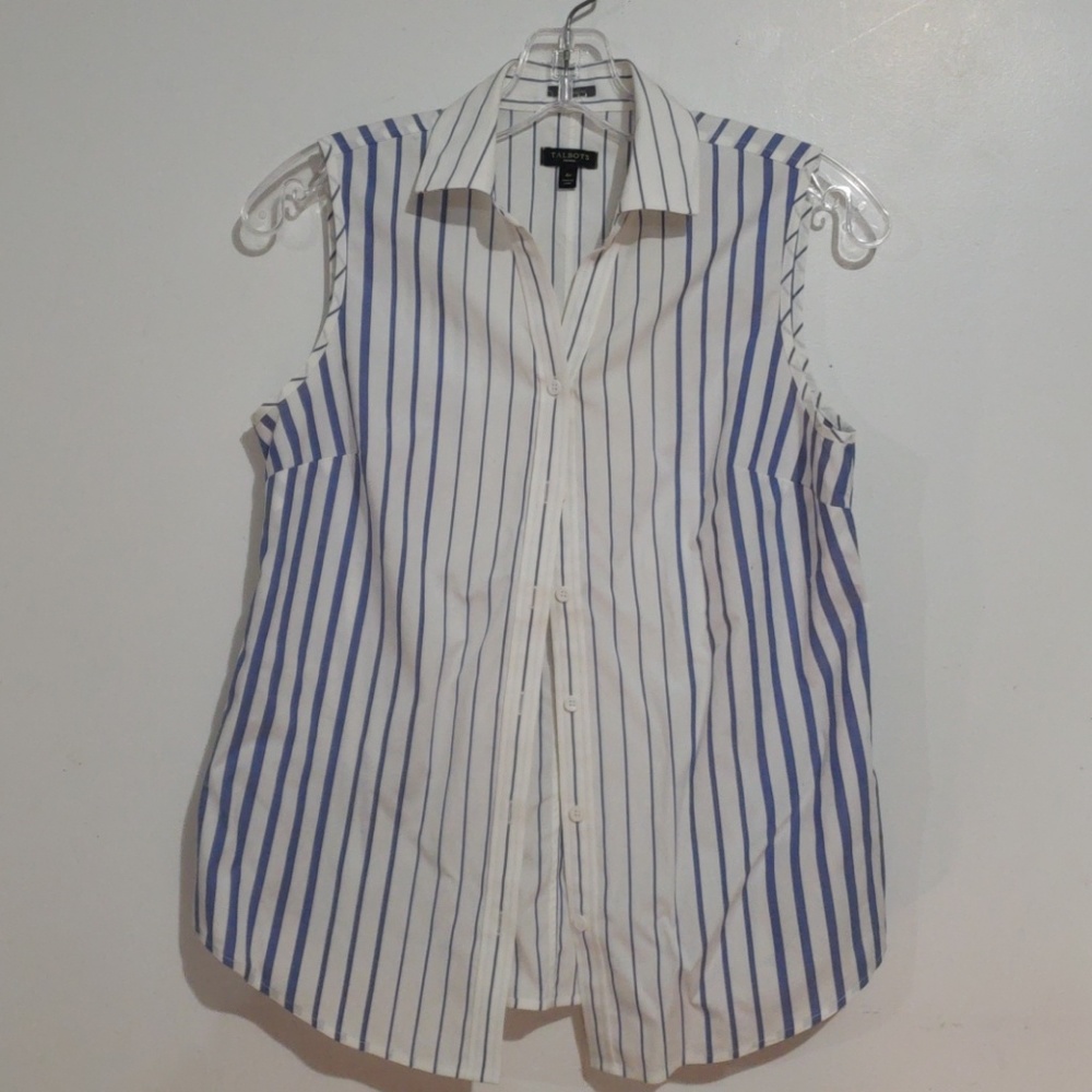 Talbots Sleeveless Blue & White Striped Shirt Sz 4